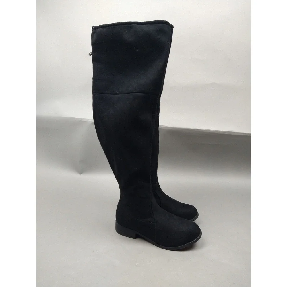 Rue 21 Black Over The Knee Women's‎ 6 Tie Fashion Boots Faux Suede Pull On